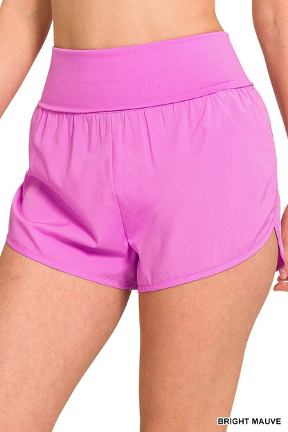 High Waisted Fold-Over Band Running Shorts