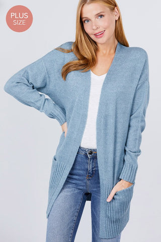 Slate Blue Long Sleeve Cardigan - Plus