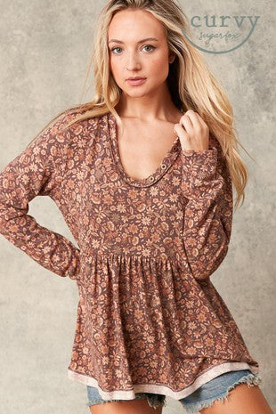 Burgundy Bohemian Ethnic Floral Top - Plus