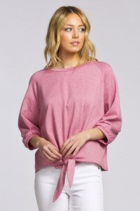 Pink 3/4 Sleeve Top with Knot Tie