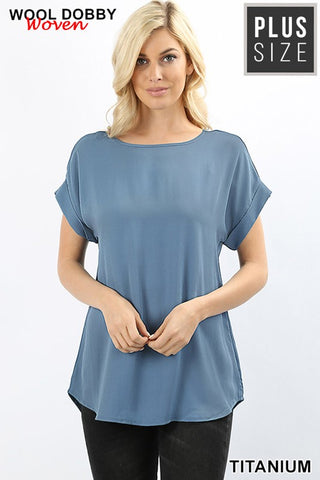 Titanium Woven Wool Short Sleeve Blouse - Plus