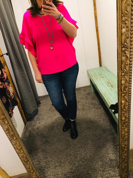 Hot Pink Ruffle Sleeve Top