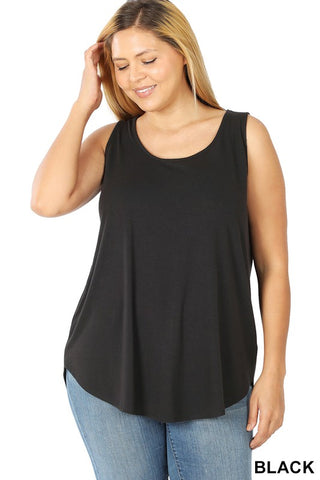 Black Sleeveless Round Neck Tank- Plus