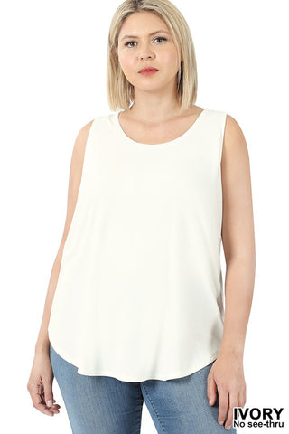 Ivory Sleeveless Round Neck Tank- Plus