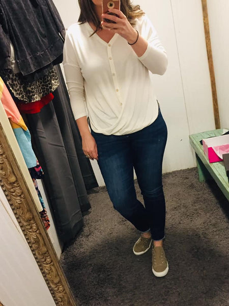 Ivory Button Down 3/4 Sleeve Top