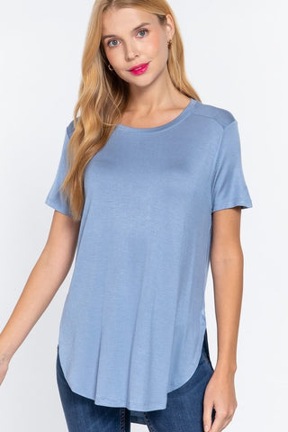 Sky Blue Lightweight Round Neck Curved Hem