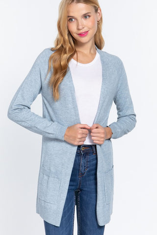 Heather Blue Soft Knit Open Cardigan