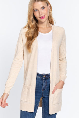 Cream Beige Soft Knit Open Cardigan