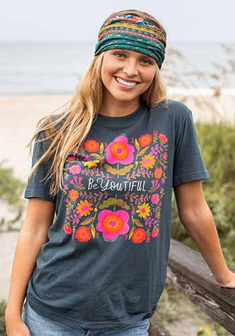BeYOUtiful Floral Dark Gray Tee by Natural Life