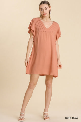 Pintuck V-Neck Dress with Back-Tie Detail