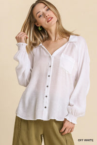 Sheer Textured Collared Button Down