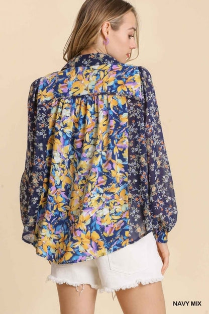 Navy Mix Floral Sheer Top