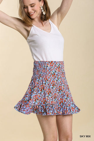 Floral Print Skirt with Ruffle Hem