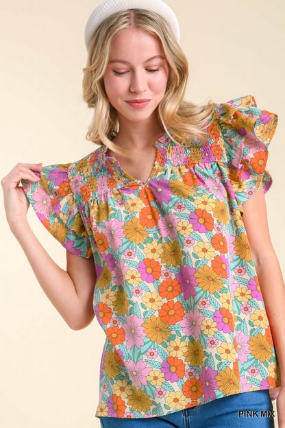 Split Neck Floral Printed Top
