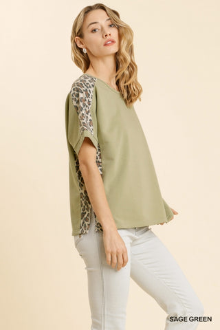 Sage Green Leopard Short Sleeve Top