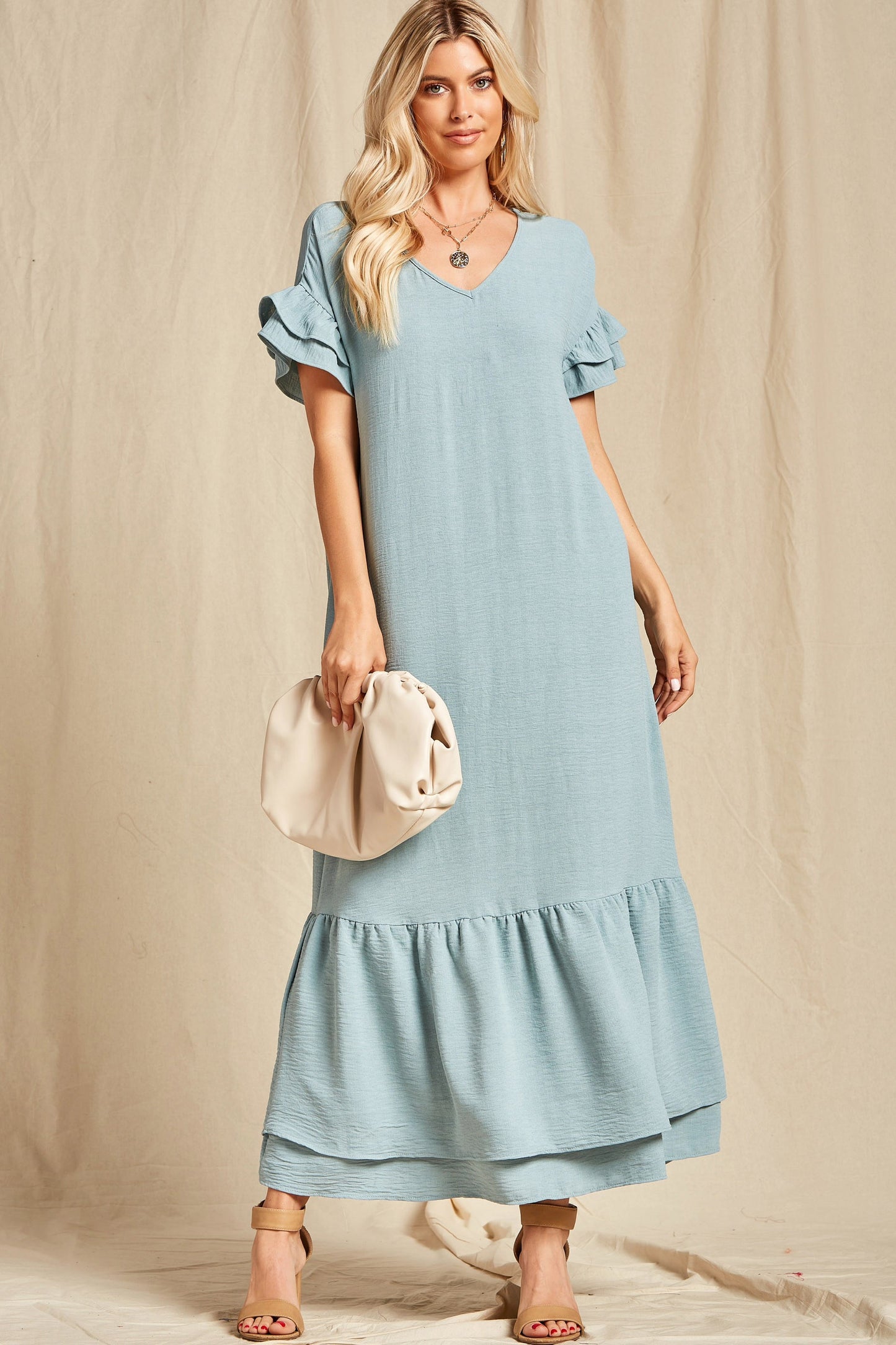 Dusty Blue Vneck Maxi Dress