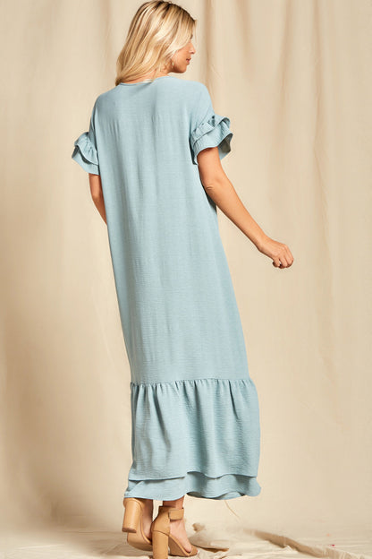 Dusty Blue Vneck Maxi Dress