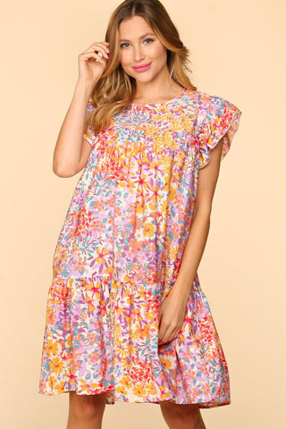 Coral/Lavender Floral Midi Dress