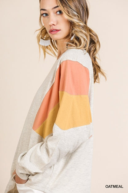 Oatmeal Long Sleeve Colorblocked Top