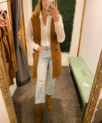 Tan Button Detail Sweater Vest
