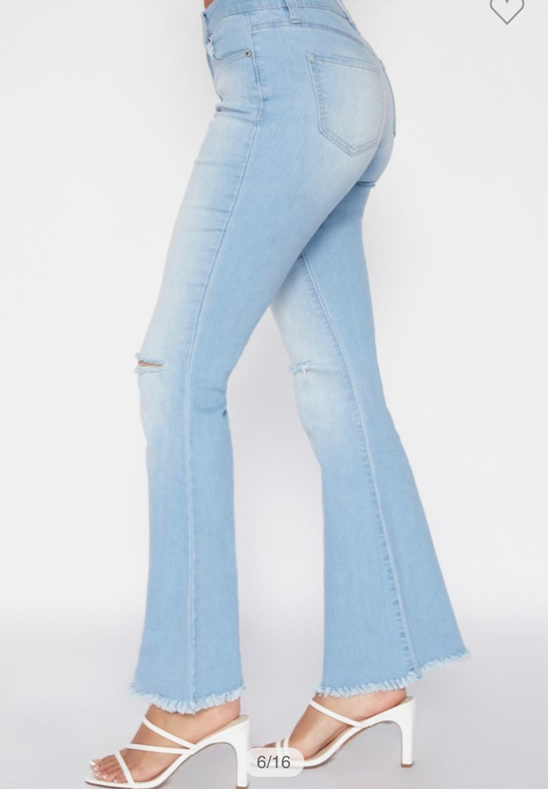 Light Wash Denim Flare Fray Hem Knee Slit Jeans
