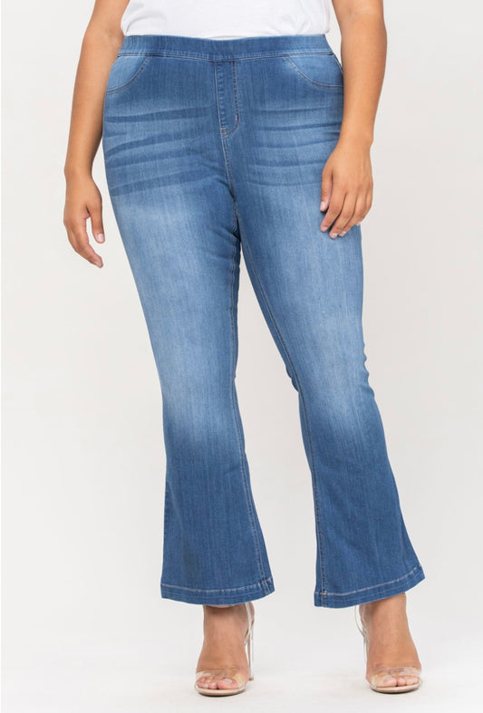 Cello Mid Rise Flare Medium Denim- Petite - Plus