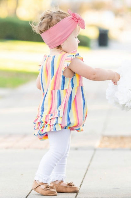 Playful Stripe Ruffle Placket Bubble Romper- Kids