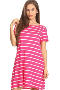 Fuschia Pink Striped Knit Dress with Cross Back Detail