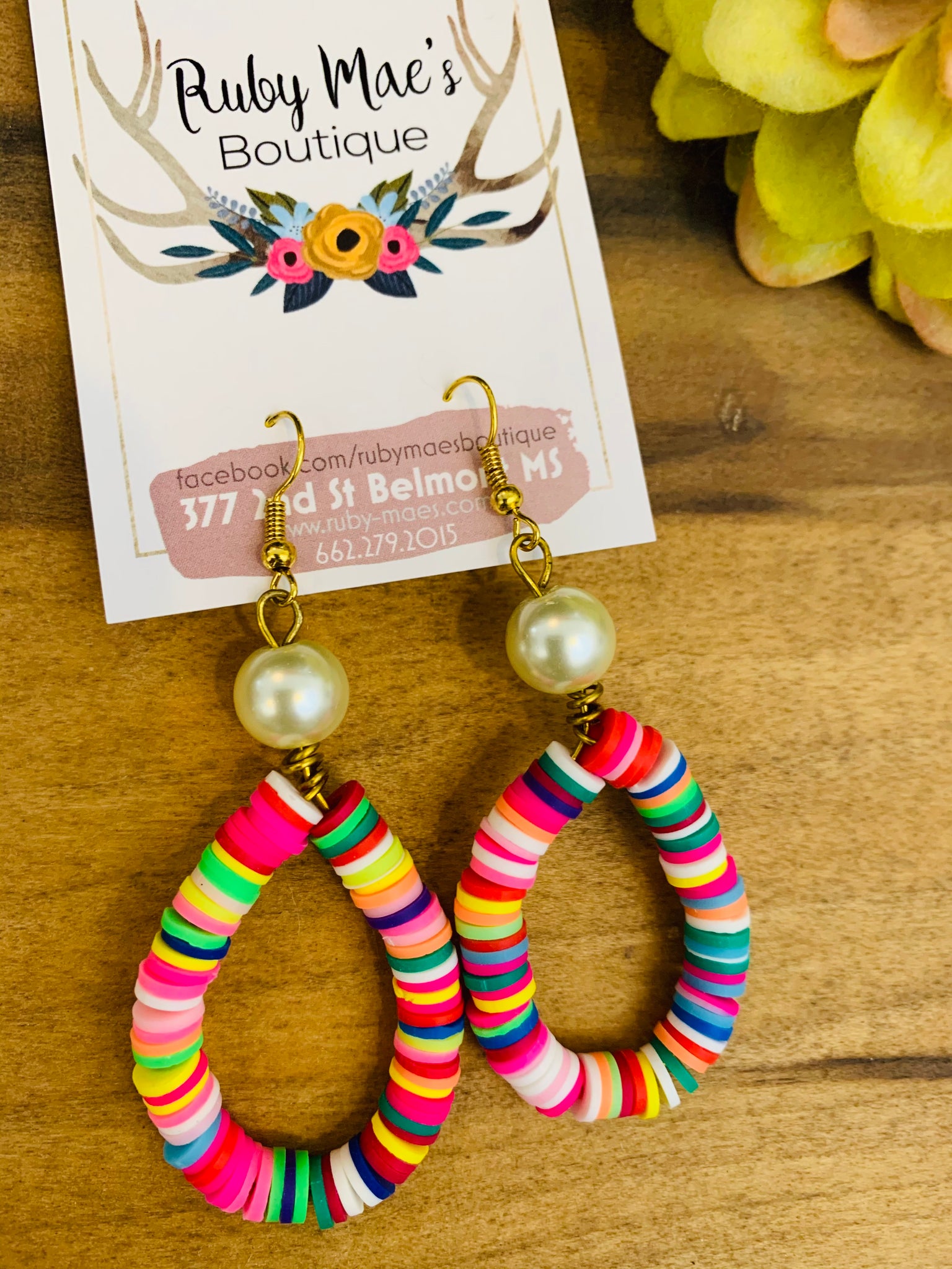 Rainbow Colorful Beaded Oval Pearl Earrings