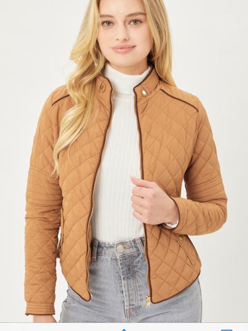 Camel Lightweight Quilted Padded Zip Up Jacket