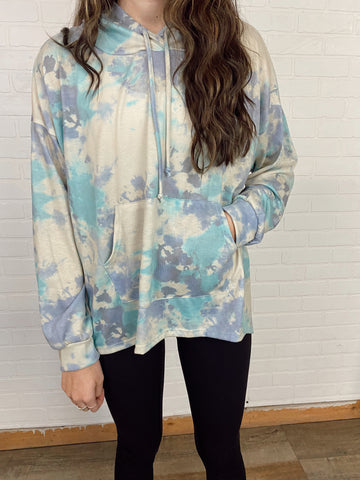 Teal Tie Dye Long Sleeve Light Hoodie