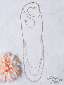White Pearl Gold Linked Chain Necklace