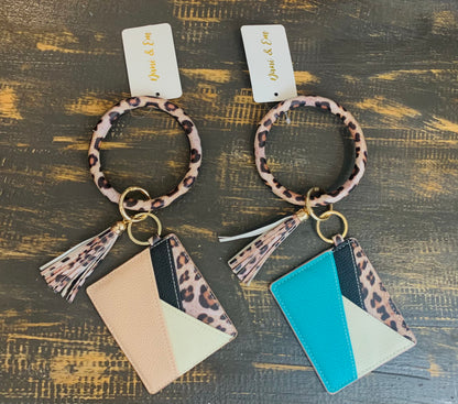 Patterned Wallet Holder w/ Leopard Key Ring Bangle