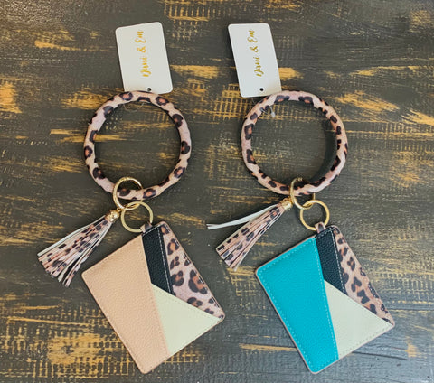 Patterned Wallet Holder w/ Leopard Key Ring Bangle