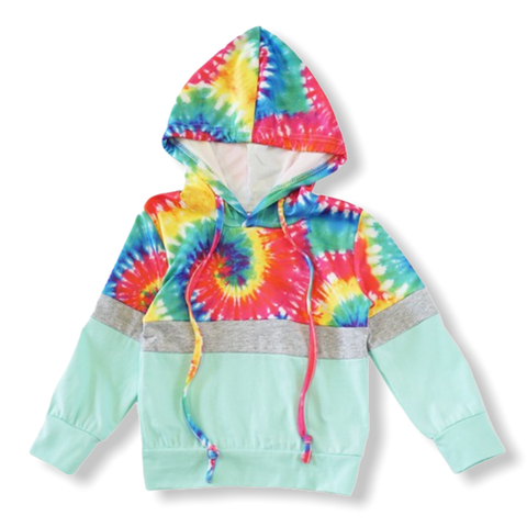 Mint and Tie Dye Hoodie Top- Kids
