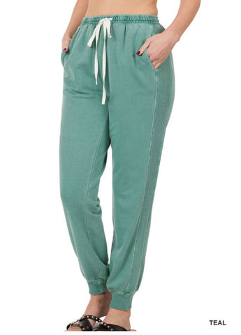 Teal Drawstring Waist Jogger Pants