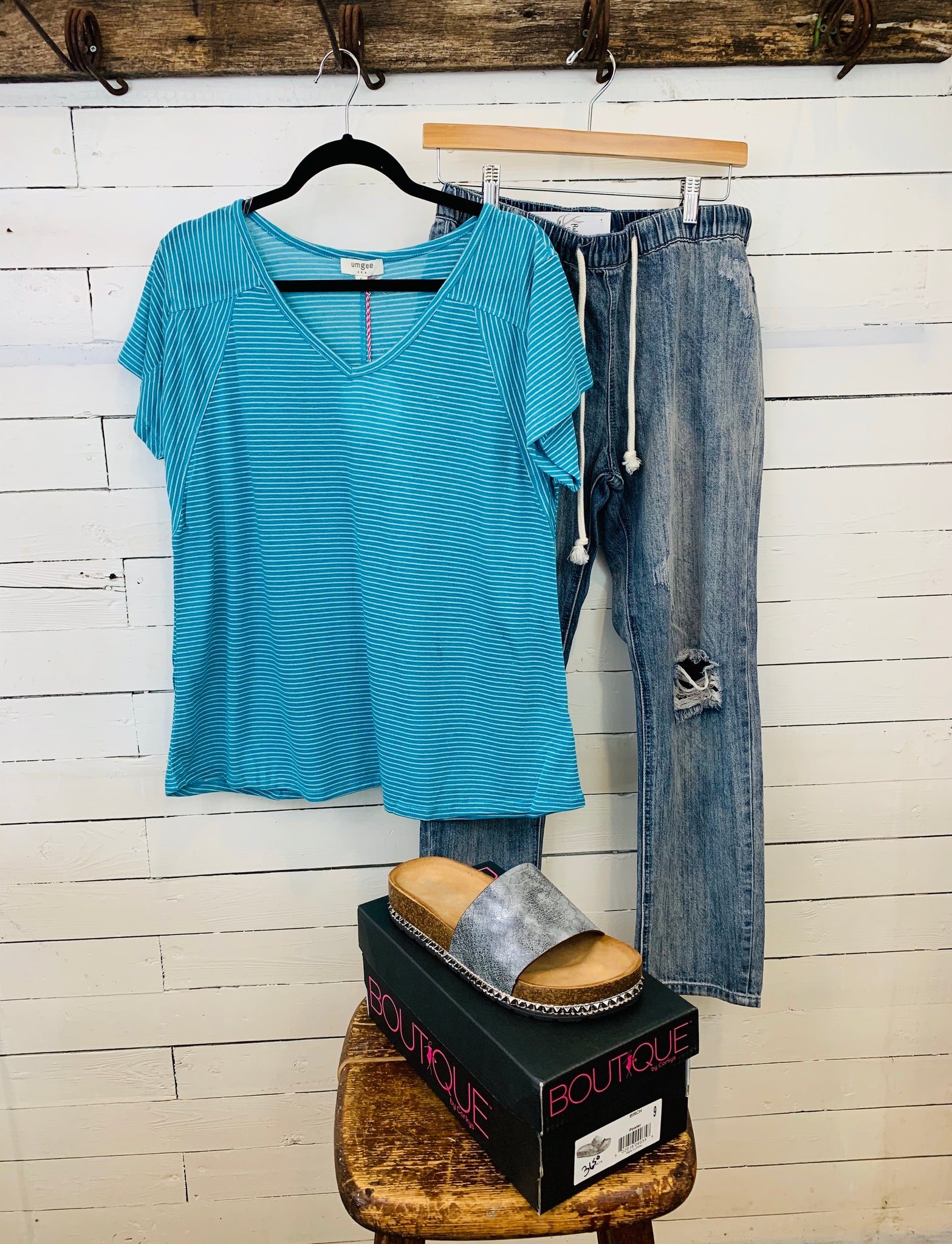 Striped Aqua V-neck Top