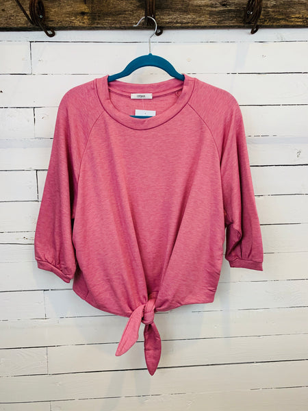 Pink 3/4 Sleeve Top with Knot Tie