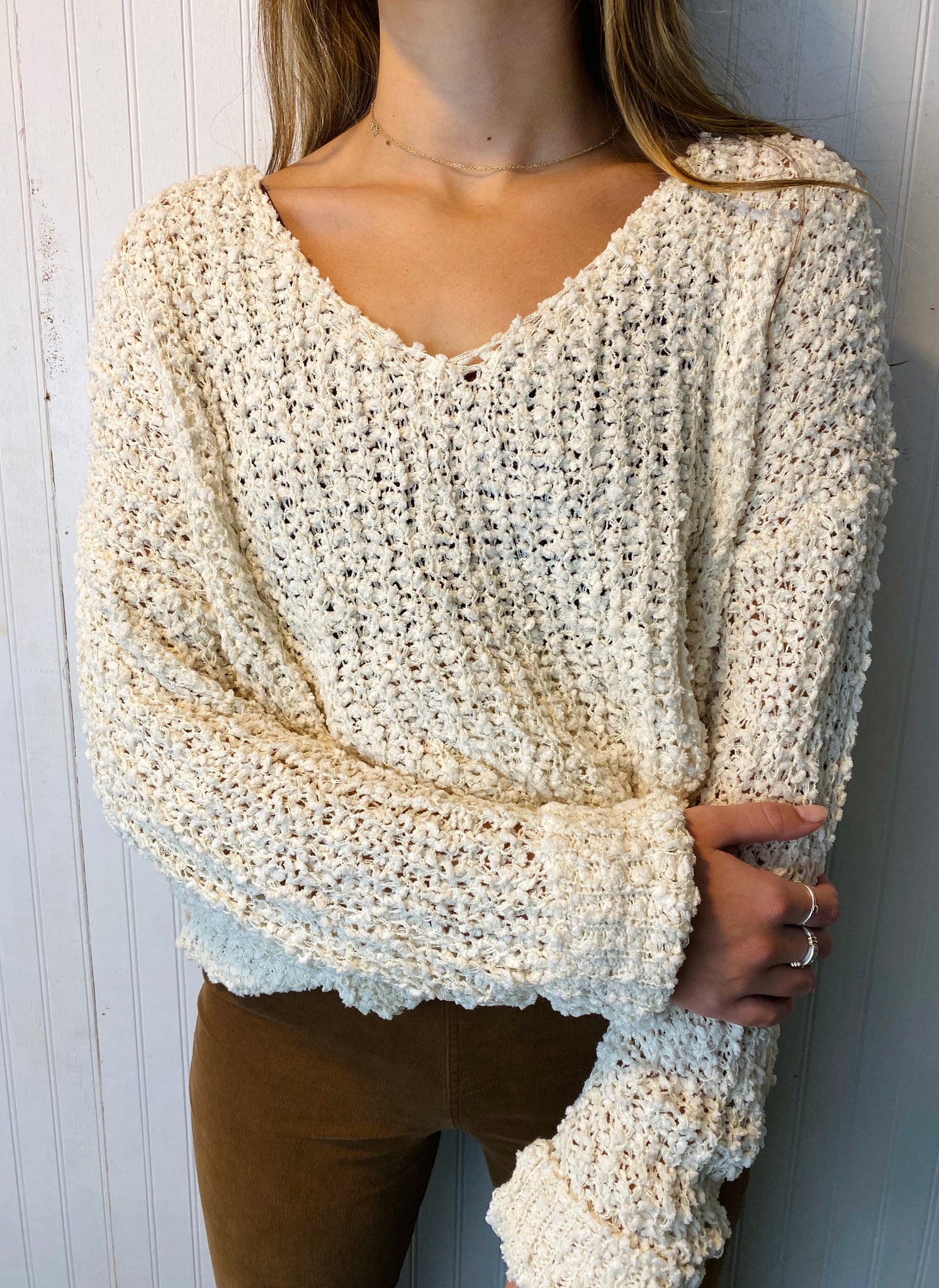 Ivory Popcorn Sweater Top
