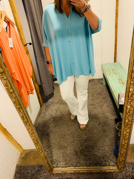Teal V-neck Tunic Oversized Poncho Fit