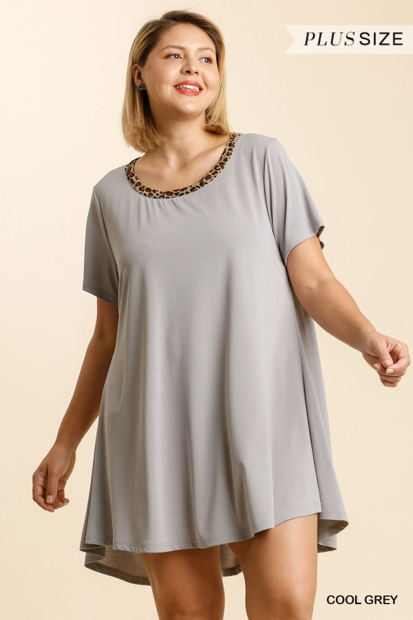 Animal Print Round Neck Short Sleeve Dress/ Plus