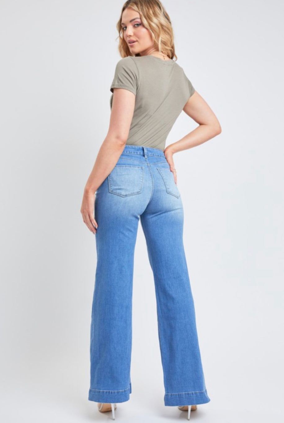 Medium Denim Wash High Rise Wide Leg Jeans