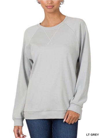 Light Grey Raglan Sleeve Round Neck Pullover