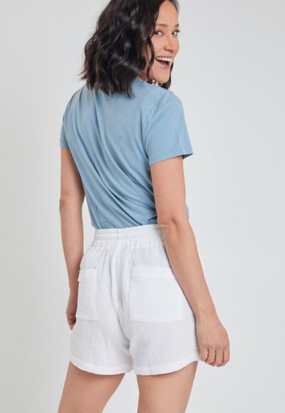 White Cotton Shorts w/ Tassel Drawstring