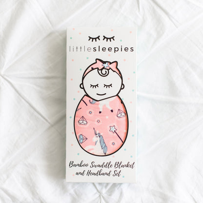 Little Sleepies Unicorn Bamboo Swaddle & Headband Set