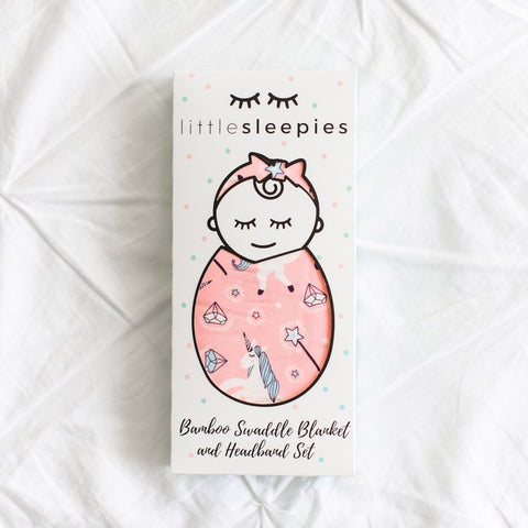Little Sleepies Unicorn Bamboo Swaddle & Headband Set