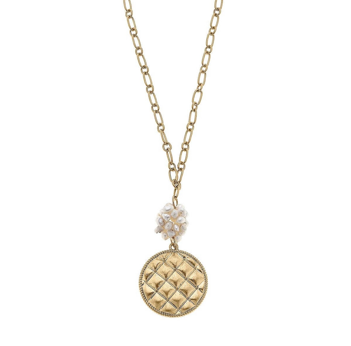 Giada Pearl & Quilted Metal Pendant Necklace