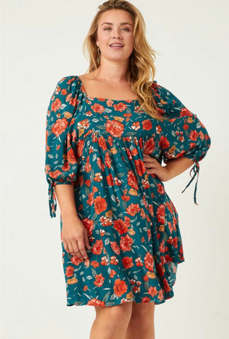 Evergreen Red Floral Short Dress
