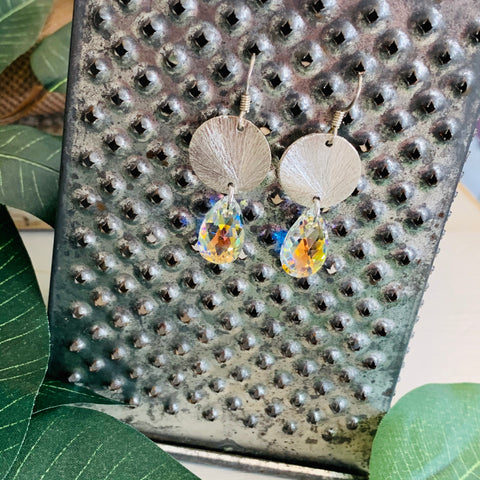 Silver Circle Earrings with Swarovski AB Crystal - BB