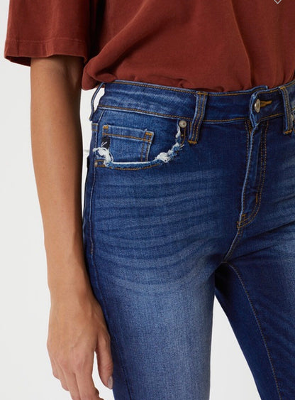 Kancan Dark High Rise Ankle Skinny Jeans w/ Fray